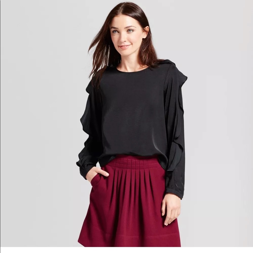 A New Day black long sleeve ruffle blouse NWT XXL